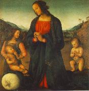 PERUGINO, Pietro Madonna, an Angel and Little St John Adoring the Child (Madonna del sacco) R USA oil painting artist